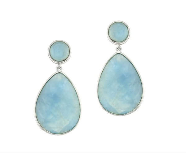 Sterling Silver Translucent Blue Chalcedony Egg-Shaped Drop Earrings