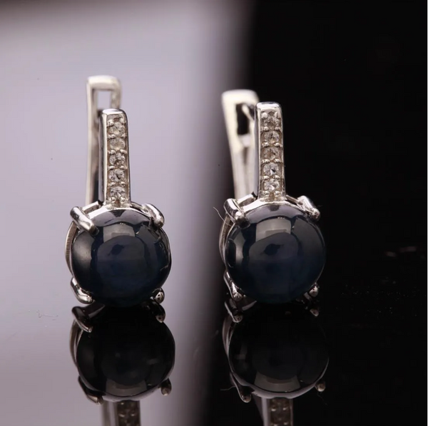 Latch Back Sapphire & White Zircon Sterling Silver Earrings