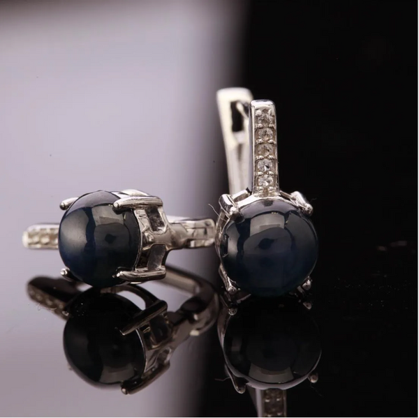 Latch Back Sapphire & White Zircon Sterling Silver Earrings