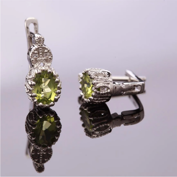 Peridot & White Topaz Sterling Silver Drop Earrings