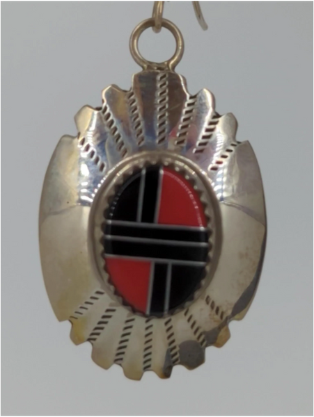 Vintage Sterling Silver Coral & Onyx Southwestern Dangle Earrings