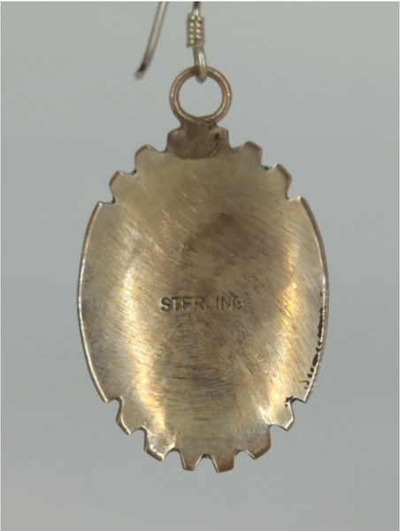 Vintage Sterling Silver Coral & Onyx Southwestern Dangle Earrings