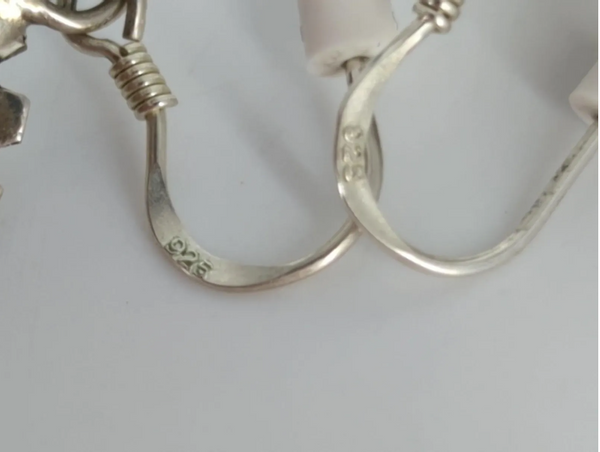 Vintage Sterling Silver Coral & Onyx Southwestern Dangle Earrings