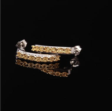 Yellow Diamond Two Tone Sterling Silver Earrings