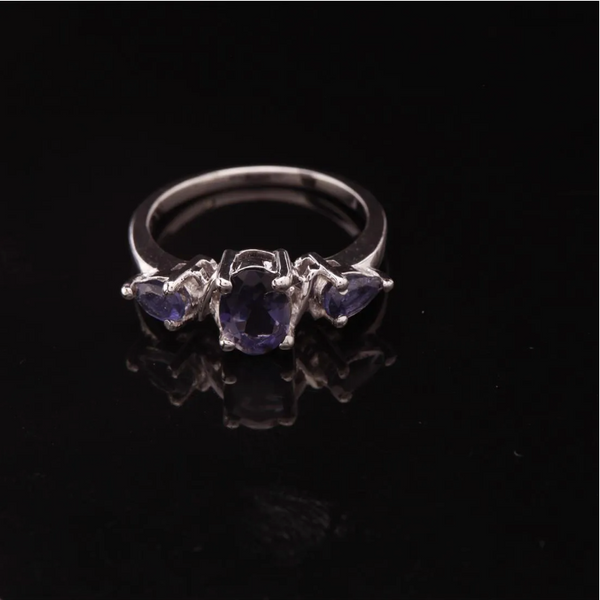 Violet Iolite Sterling Silver Size 7.75 3-Stone Cluster Ring