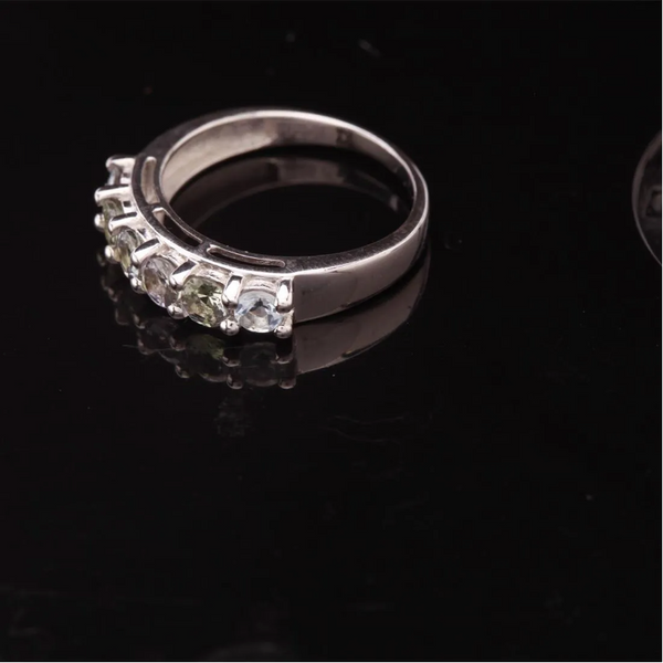 Sterling Silver Natural Green Amethyst 6-Stone Size 7.25 Cluster Ring