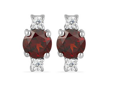 2.42ct Round-cut Red Garnet Sterling Silver Earrings