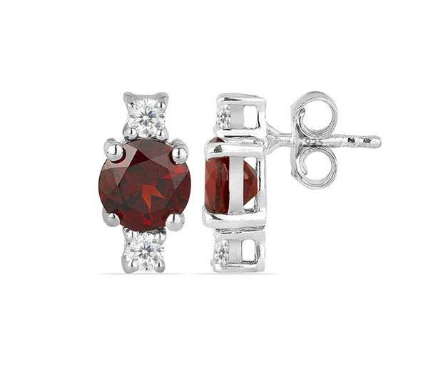 2.42ct Round-cut Red Garnet Sterling Silver Earrings