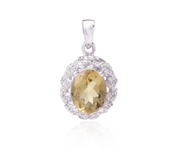 Brilliant Sterling Silver Honey Quartz White Zircon Pendant