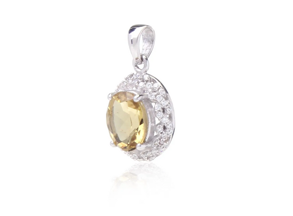 Brilliant Sterling Silver Honey Quartz White Zircon Pendant