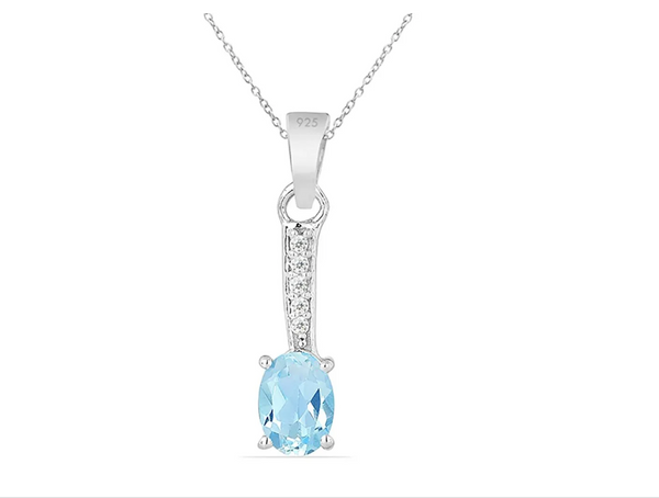 Sterling Sky Blue Topaz Oval-Shaped Pendant Necklace