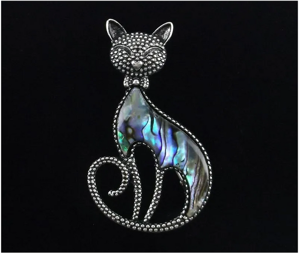 Sassy Genuine Abalone Cat Pendant or Brooch