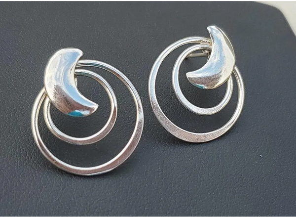 Vintage Sterling Silver Halo Crescent Moon Earrings