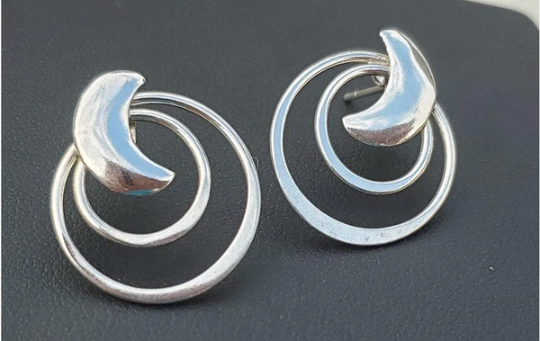 Vintage Sterling Silver Halo Crescent Moon Earrings