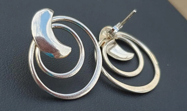 Vintage Sterling Silver Halo Crescent Moon Earrings
