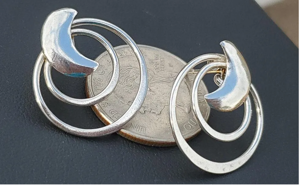 Vintage Sterling Silver Halo Crescent Moon Earrings