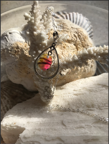 Rainbow Art Glass Sterling Silver Pendant 20" Necklace