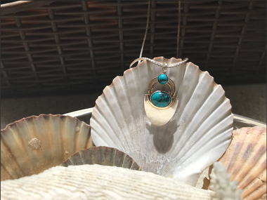 Modern Designer Sterling Silver Shield Italian Persian Turquoise Necklace