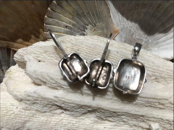 Vintage Sterling Silver Carnelian Stone Earrings and Pendant Set