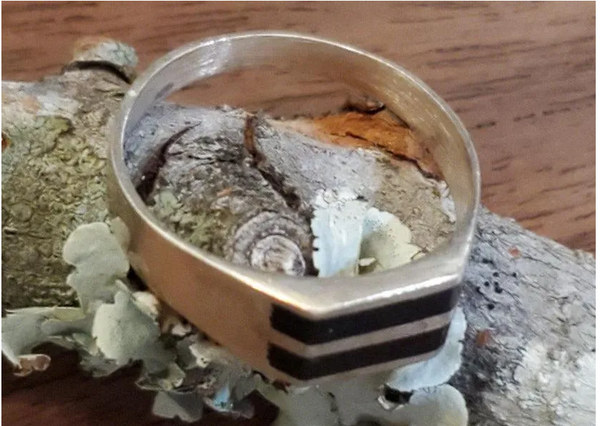 Vintage Black Enamel Sterling Silver Ring Size 7.5