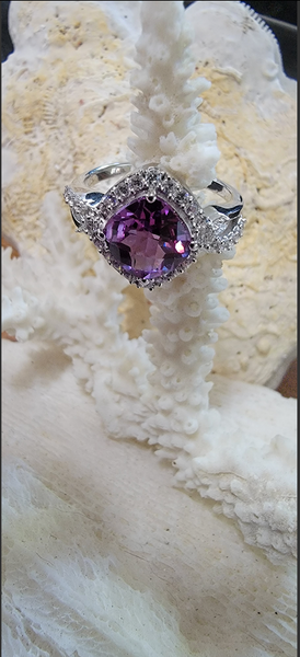Violet Size 7.5 Sterling Syn Alexandrite & Zircon Ring
