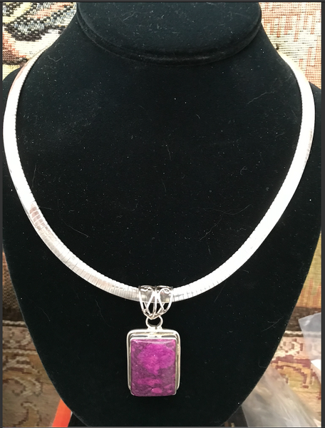 Natural Siberian Charoite Sterling Silver Pendant Omega Necklace