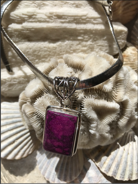 Natural Siberian Charoite Sterling Silver Pendant Omega Necklace