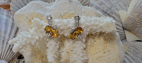 Designer 5MM Round Yellow 2.52ct Double Paired Citrine Sterling Silver Earrings