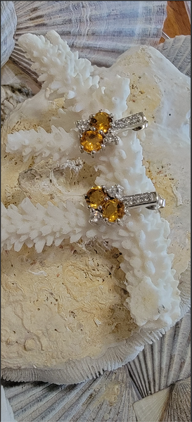 Designer 5MM Round Yellow 2.52ct Double Paired Citrine Sterling Silver Earrings