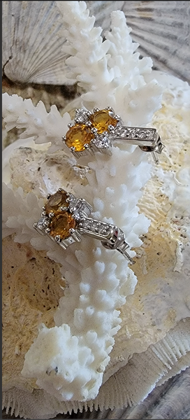 Designer 5MM Round Yellow 2.52ct Double Paired Citrine Sterling Silver Earrings