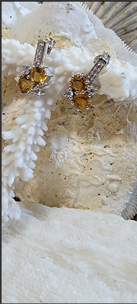 Designer 5MM Round Yellow 2.52ct Double Paired Citrine Sterling Silver Earrings