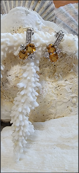 Designer 5MM Round Yellow 2.52ct Double Paired Citrine Sterling Silver Earrings