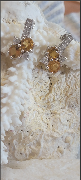 Designer 5MM Round Yellow 2.52ct Double Paired Citrine Sterling Silver Earrings