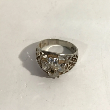 Vintage Hearts Flower CZ Sterling Silver Ring Size 8