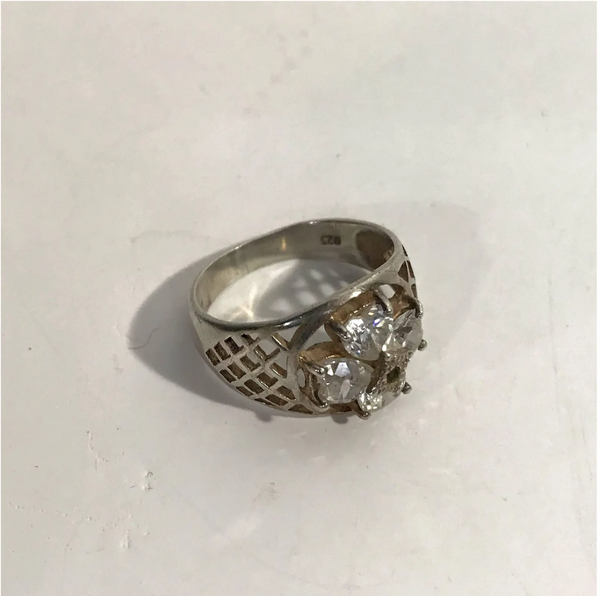 Vintage Hearts Flower CZ Sterling Silver Ring Size 8