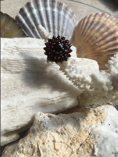 Vintage Sterling Silver Multi Layered Natural Red Amethyst Ring 7