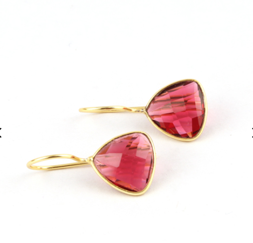 Blue Topaz Quartz 24k Gold Drop Dangle Earrings