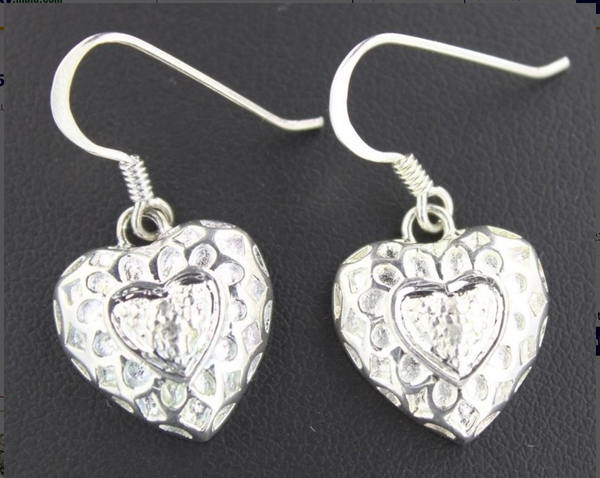 Genuine Diamond Heart Dangle Earrings