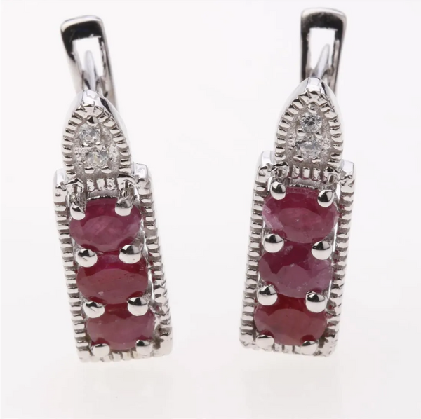 Ruby and Zircon Ring and Earrings Jewelry Set