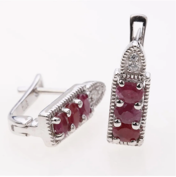 Ruby and Zircon Ring and Earrings Jewelry Set