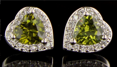 Sterling Silver Brilliant Peridot and White Topaz Heart Earrings