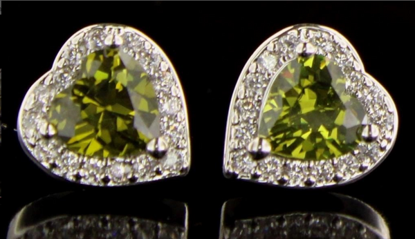 Sterling Silver Brilliant Peridot and White Topaz Heart Earrings