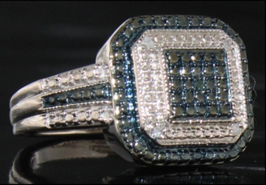 Genuine Blue and White Diamond Cluster Ring