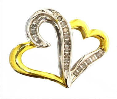 Silver and Gold 1/4 ct Double Heart Diamond Pendant
