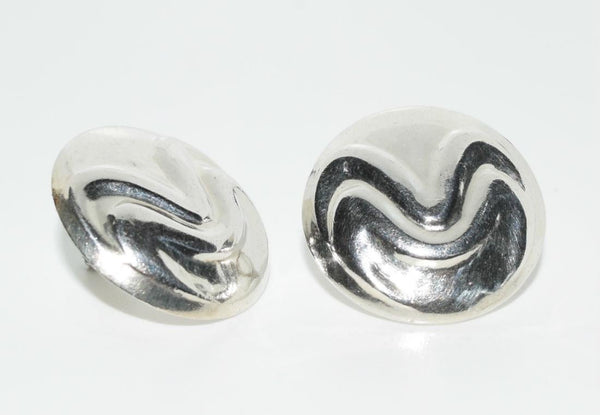 Signed ND Sterling Silver Hollow Vintage Button Earrings