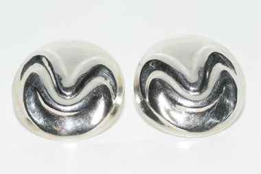 Signed ND Sterling Silver Hollow Vintage Button Earrings