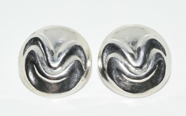 Signed ND Sterling Silver Hollow Vintage Button Earrings