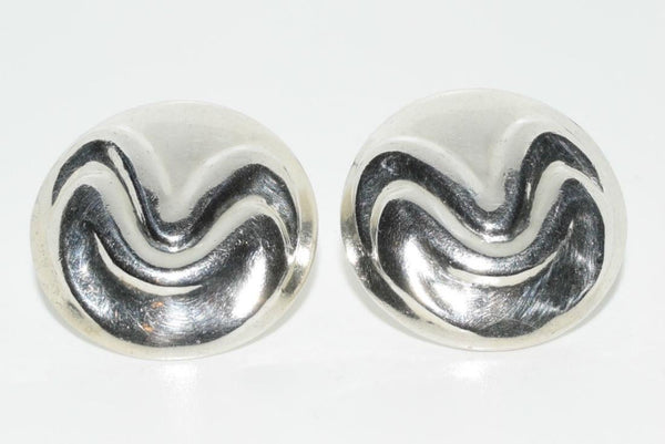 Signed ND Sterling Silver Hollow Vintage Button Earrings