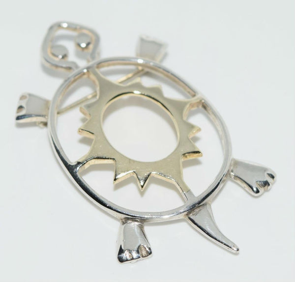 Signed Sterling Silver Artisan Designed Southwestern Turtle Brooch Pin