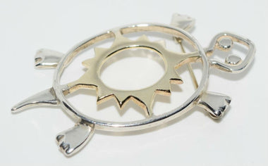 Signed Sterling Silver Artisan Designed Southwestern Turtle Brooch Pin